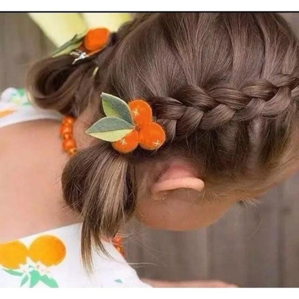 One Pair Handmade Orange Wool Ball‎ Hair Clips with Leaves 5 CMs Beautiful New